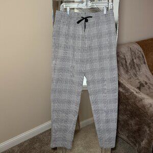 H&M Plaid Pants Regular Fit Elastic Waist Straight Leg Office Medium Black Grey